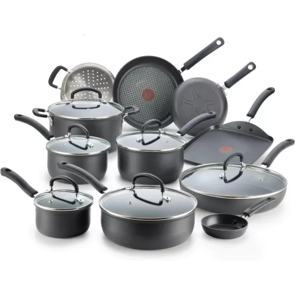 T-fal Ultimate Hard Anodized Nonstick Cookware Set 14 Piece, Oven Broiler Safe 400F, Lid Safe 350F, Kitchen Cooking Set w/ Fry Pans, Saucepans, Griddle, Dutch Oven, Pots &amp; Pans, Dishwasher Safe, Black