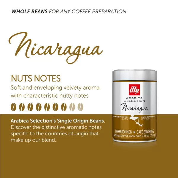 illy Arabica Selections Nicaragua Whole Bean Coffee, 100% Arabica Bean Single Origin Coffee, No Preservatives, 8.8oz 