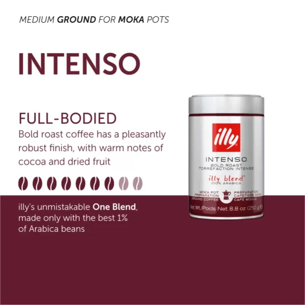 illy Ground Coffee Espresso - 100% Arabica Coffee Ground – Intenso Dark Roast – Warm Notes of Cocoa &amp; Dried Fruit - Rich Aromatic Profile - Precise Roast - No Preservatives – 8.8 Ounce