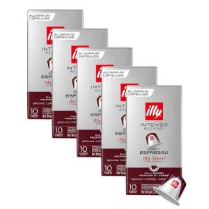 imageilly Aluminum Espresso Capsules  Compatible with Nespresso Machines  Classico Medium Roast Coffee MildampampBalancedNotes of CaramelOrange BlossomampampJasmine Single Serve Capsules  10 Count Pack of 5Intenso Bold Roast