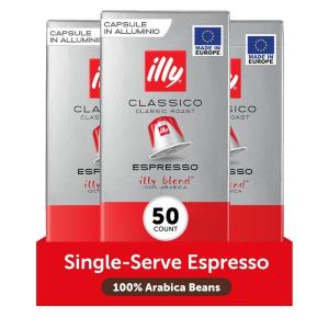 imageilly Aluminum Espresso Capsules  Compatible with Nespresso Machines  Classico Medium Roast Coffee MildampampBalancedNotes of CaramelOrange BlossomampampJasmine Single Serve Capsules  10 Count Pack of 5Classico Medium Roast