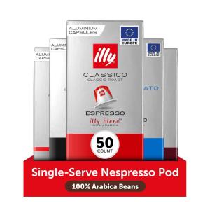imageilly Aluminum Espresso Capsules  Compatible with Nespresso Machines  Classico Medium Roast Coffee MildampampBalancedNotes of CaramelOrange BlossomampampJasmine Single Serve Capsules  10 Count Pack of 5Variety Pack