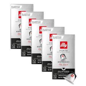 imageilly Aluminum Espresso Capsules  Compatible with Nespresso Machines  Classico Medium Roast Coffee MildampampBalancedNotes of CaramelOrange BlossomampampJasmine Single Serve Capsules  10 Count Pack of 5Forte Dark Roast
