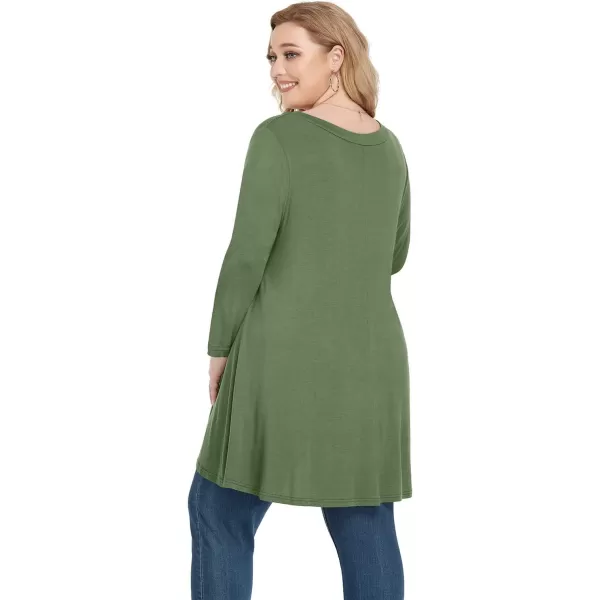 POSESHE Plus Size Tunic Tops Women L-5X Long Sleeve Button Basic Loose Tee Shirts Casual Flowy Swing V Neck Blouse T-Shirt