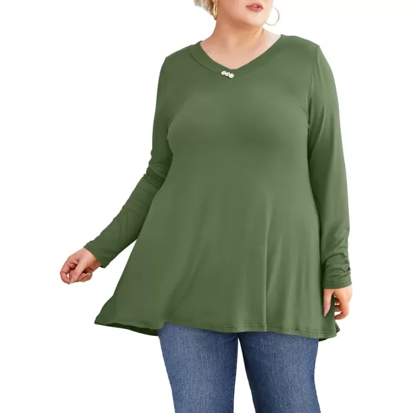 POSESHE Plus Size Tunic Tops Women L-5X Long Sleeve Button Basic Loose Tee Shirts Casual Flowy Swing V Neck Blouse T-Shirt