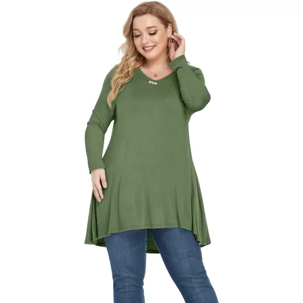 POSESHE Plus Size Tunic Tops Women L-5X Long Sleeve Button Basic Loose Tee Shirts Casual Flowy Swing V Neck Blouse T-Shirt