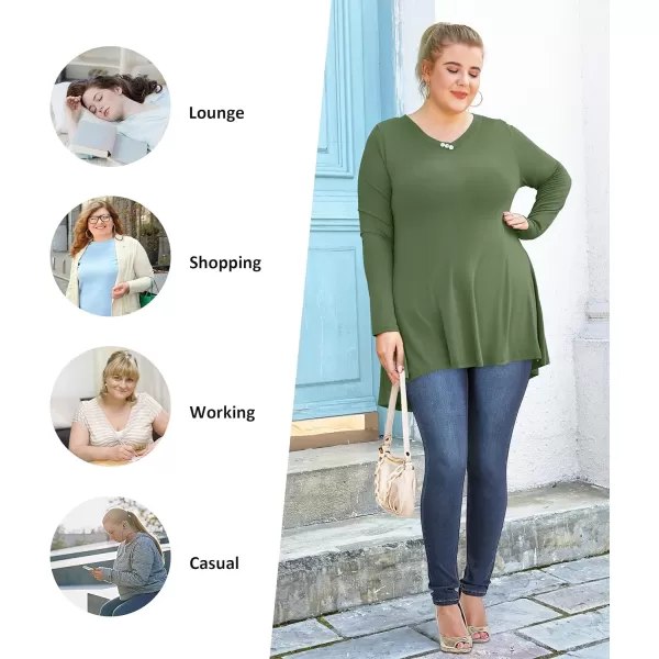 POSESHE Plus Size Tunic Tops Women L-5X Long Sleeve Button Basic Loose Tee Shirts Casual Flowy Swing V Neck Blouse T-Shirt