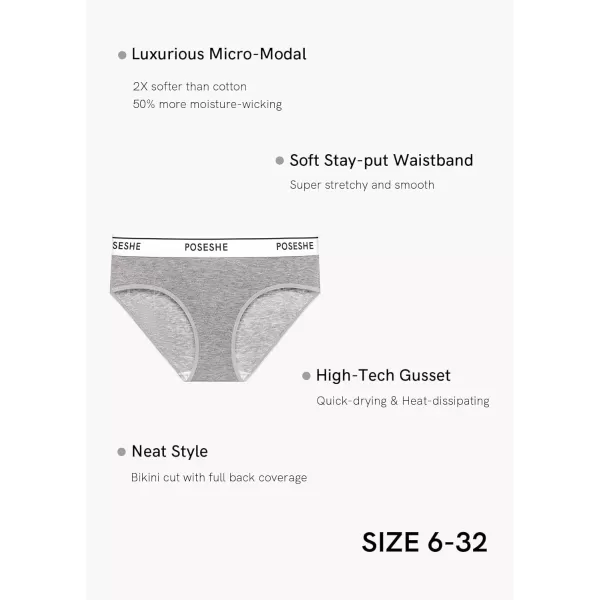 POSESHE Women's Micro-Modal Brief Underwear, Bikini Panties For Women Pack, Available in Plus Size