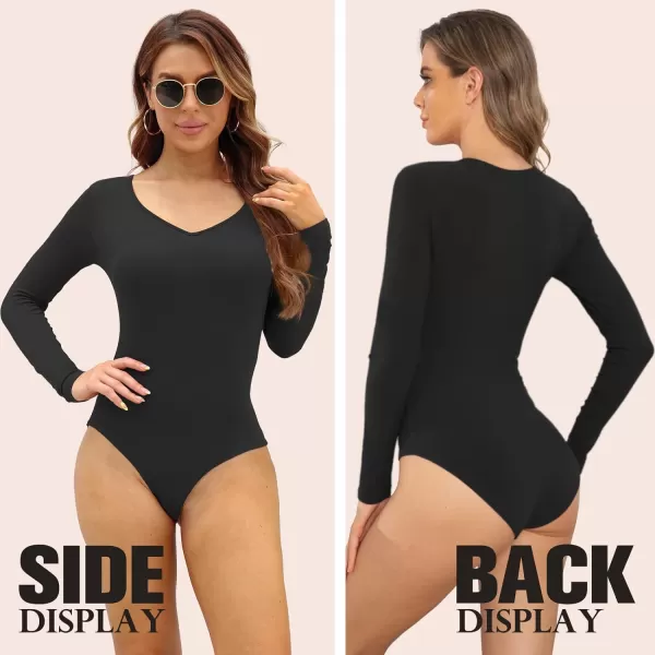 POSESHE Women's Plus Size Bodysuit V neck Short Sleeves Casual Basic Bodysuit Tops Jumpsuit T-shirts