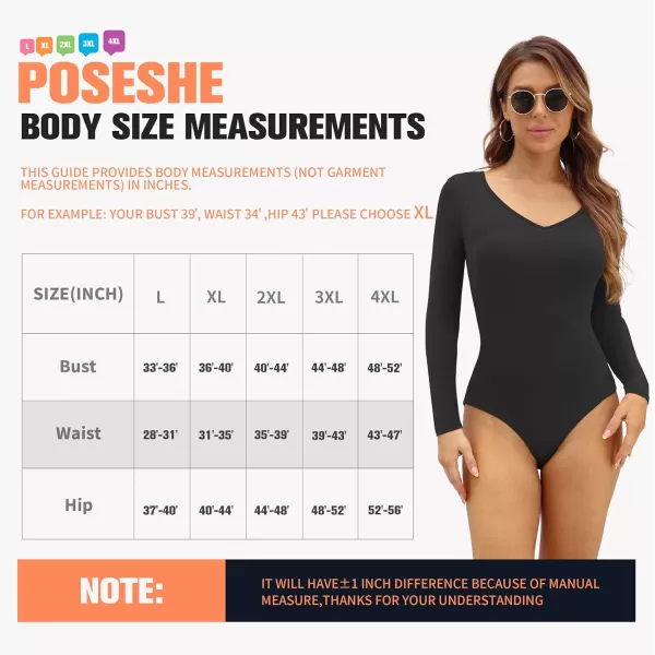 POSESHE Women's Plus Size Bodysuit V neck Short Sleeves Casual Basic Bodysuit Tops Jumpsuit T-shirts