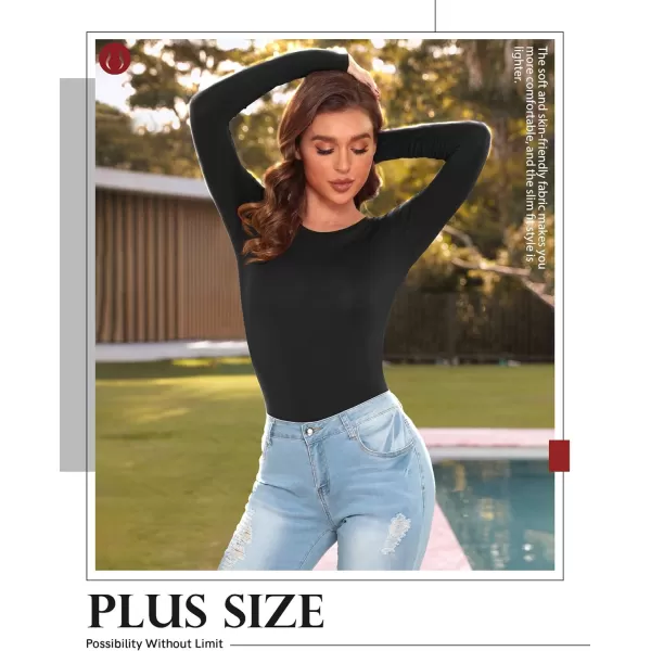 POSESHE Women's Plus Size Bodysuit V neck Short Sleeves Casual Basic Bodysuit Tops Jumpsuit T-shirts