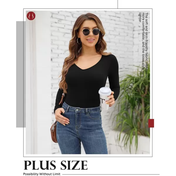POSESHE Women's Plus Size Bodysuit V neck Short Sleeves Casual Basic Bodysuit Tops Jumpsuit T-shirts