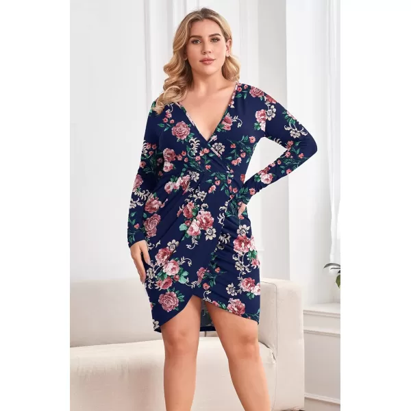 POSESHE Womens Plus Size Deep V Neck Bodycon Wrap Dress with Front Slit