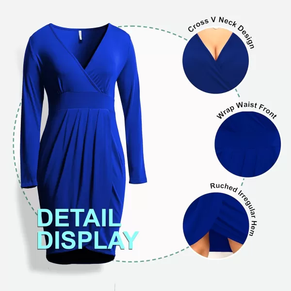 POSESHE Womens Plus Size Dress Sleeveless &amp; Long Sleeve Deep V Neck Bodycon Wrap Dress with Front Slit