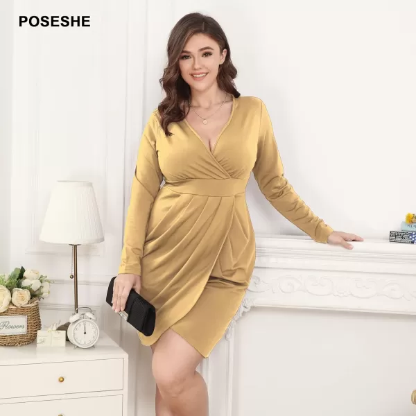 POSESHE Womens Plus Size Dress Sleeveless &amp; Long Sleeve Deep V Neck Bodycon Wrap Dress with Front Slit