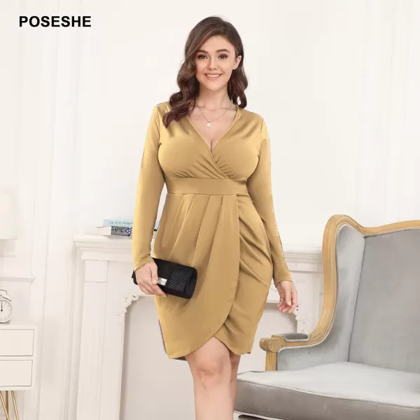 POSESHE Womens Plus Size Dress Sleeveless &amp; Long Sleeve Deep V Neck Bodycon Wrap Dress with Front Slit