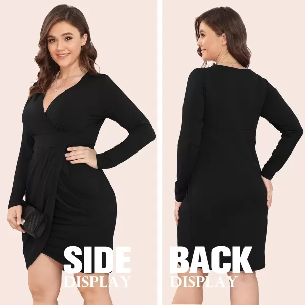 POSESHE Womens Plus Size Dress Sleeveless &amp; Long Sleeve Deep V Neck Bodycon Wrap Dress with Front Slit