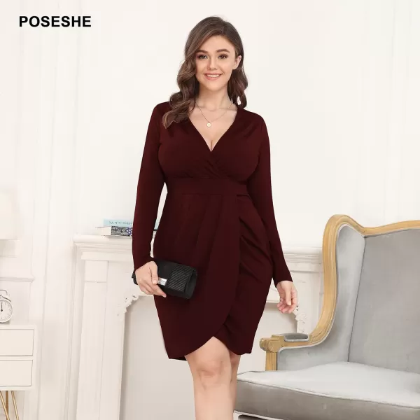 POSESHE Womens Plus Size Dress Sleeveless &amp; Long Sleeve Deep V Neck Bodycon Wrap Dress with Front Slit