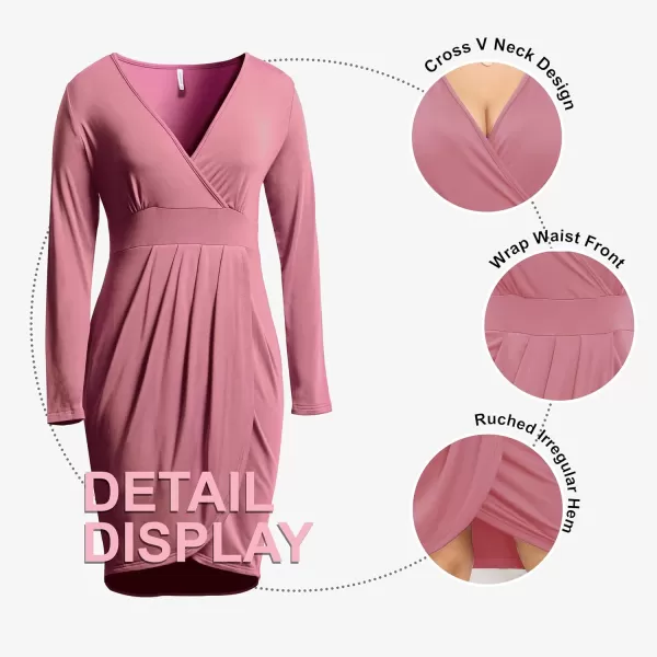 POSESHE Womens Plus Size Dress Sleeveless &amp; Long Sleeve Deep V Neck Bodycon Wrap Dress with Front Slit