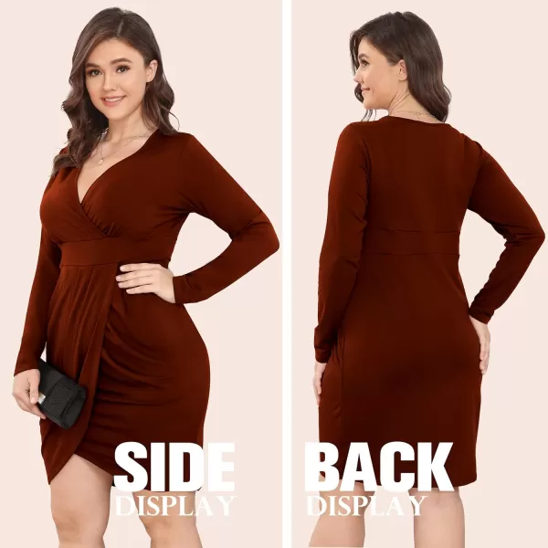 POSESHE Womens Plus Size Dress Sleeveless &amp; Long Sleeve Deep V Neck Bodycon Wrap Dress with Front Slit