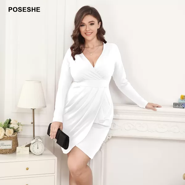 POSESHE Womens Plus Size Dress Sleeveless &amp; Long Sleeve Deep V Neck Bodycon Wrap Dress with Front Slit