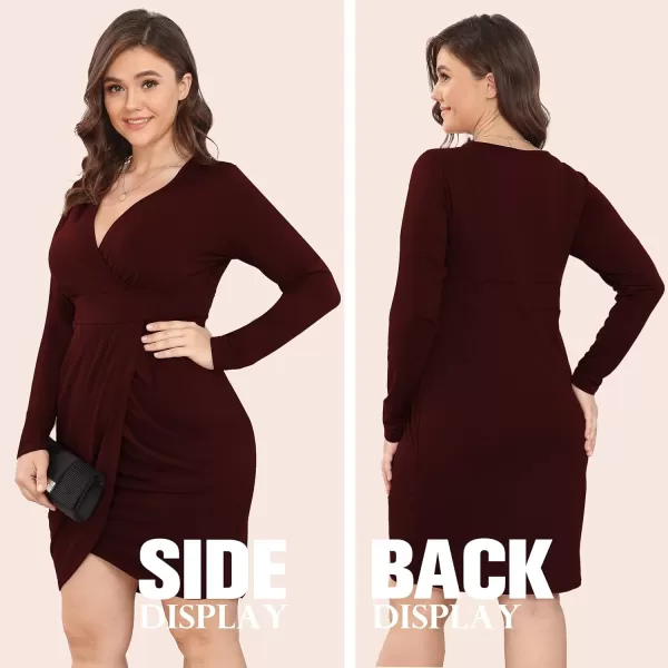 POSESHE Womens Plus Size Dress Sleeveless &amp; Long Sleeve Deep V Neck Bodycon Wrap Dress with Front Slit