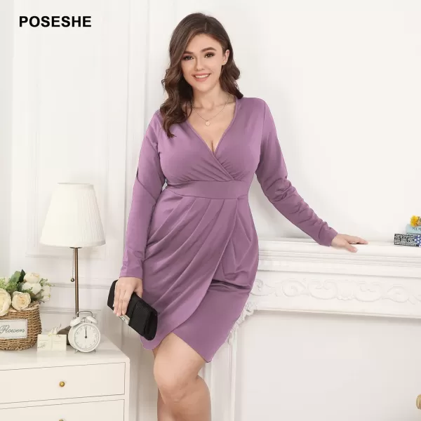 POSESHE Womens Plus Size Dress Sleeveless &amp; Long Sleeve Deep V Neck Bodycon Wrap Dress with Front Slit