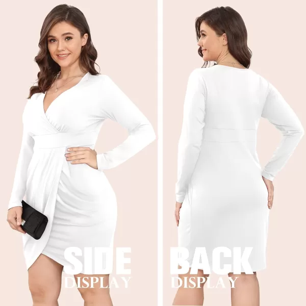 POSESHE Womens Plus Size Dress Sleeveless &amp; Long Sleeve Deep V Neck Bodycon Wrap Dress with Front Slit