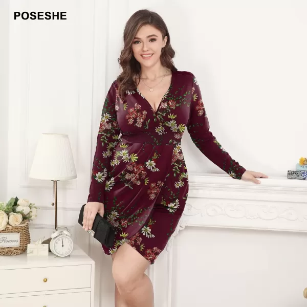 POSESHE Womens Plus Size Dress Sleeveless &amp; Long Sleeve Deep V Neck Bodycon Wrap Dress with Front Slit