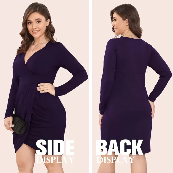 POSESHE Womens Plus Size Dress Sleeveless &amp; Long Sleeve Deep V Neck Bodycon Wrap Dress with Front Slit