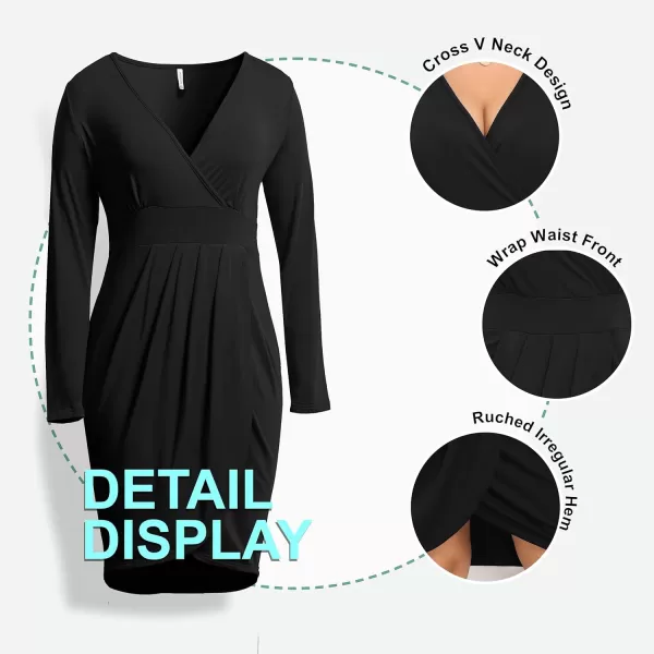 POSESHE Womens Plus Size Dress Sleeveless &amp; Long Sleeve Deep V Neck Bodycon Wrap Dress with Front Slit