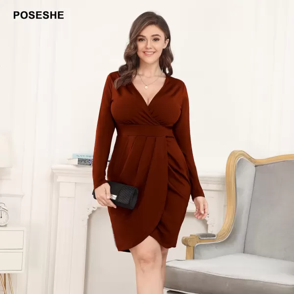 POSESHE Womens Plus Size Dress Sleeveless &amp; Long Sleeve Deep V Neck Bodycon Wrap Dress with Front Slit