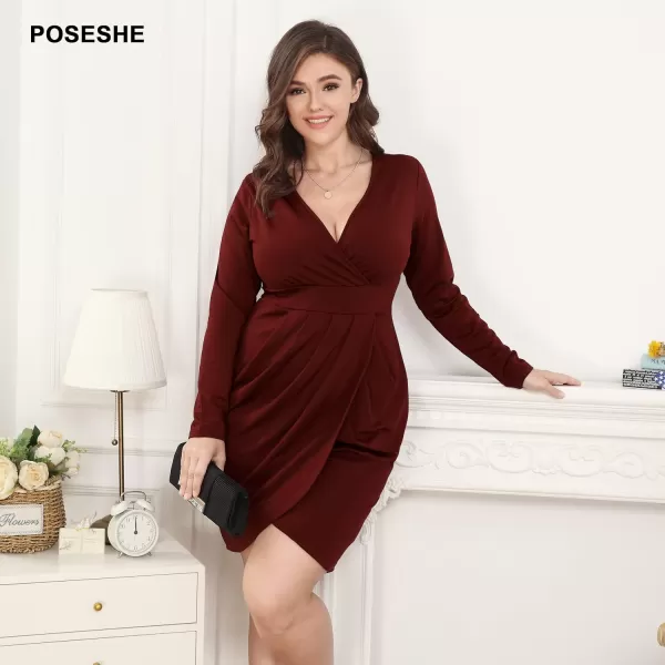 POSESHE Womens Plus Size Dress Sleeveless &amp; Long Sleeve Deep V Neck Bodycon Wrap Dress with Front Slit