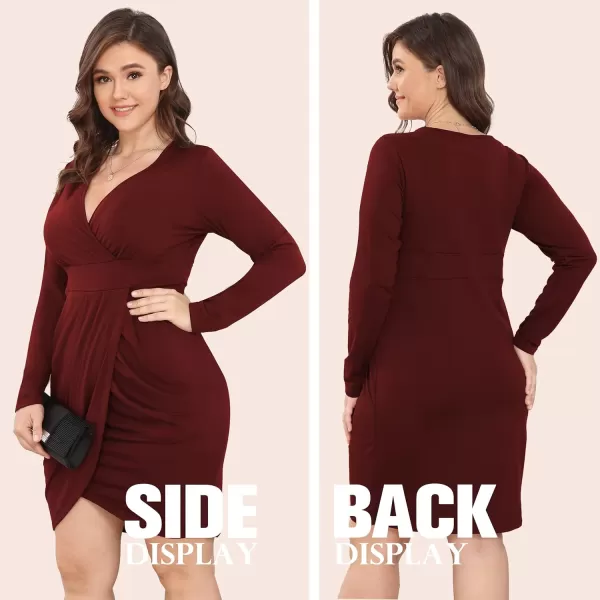POSESHE Womens Plus Size Dress Sleeveless &amp; Long Sleeve Deep V Neck Bodycon Wrap Dress with Front Slit