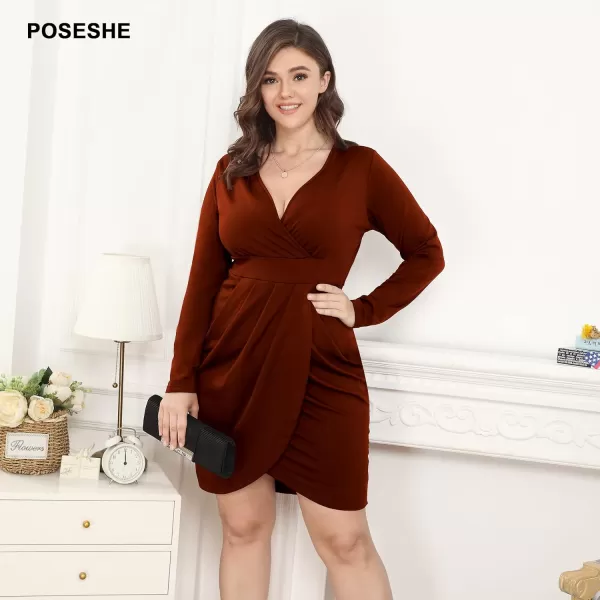 POSESHE Womens Plus Size Dress Sleeveless &amp; Long Sleeve Deep V Neck Bodycon Wrap Dress with Front Slit