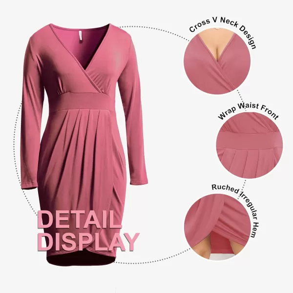 POSESHE Womens Plus Size Dress Sleeveless &amp; Long Sleeve Deep V Neck Bodycon Wrap Dress with Front Slit