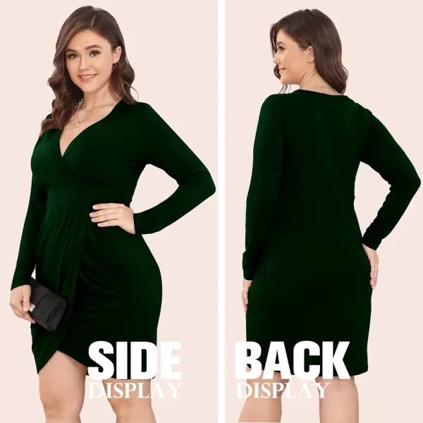 POSESHE Womens Plus Size Dress Sleeveless &amp; Long Sleeve Deep V Neck Bodycon Wrap Dress with Front Slit