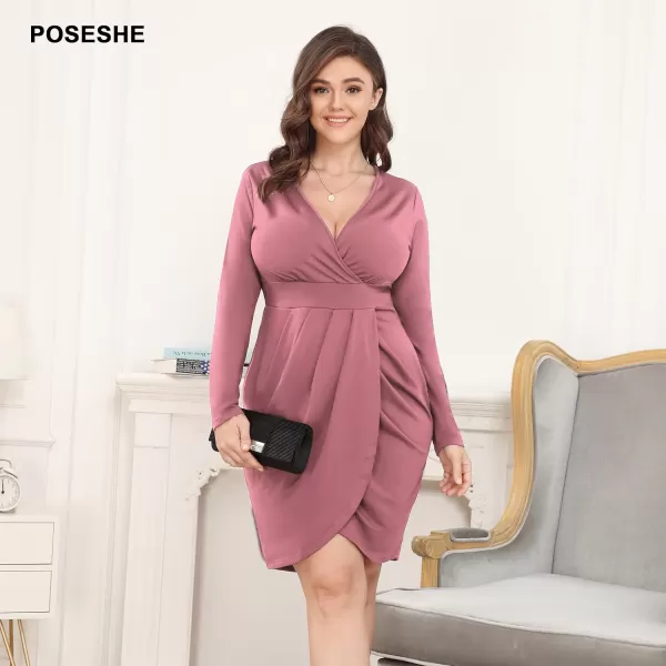 POSESHE Womens Plus Size Dress Sleeveless &amp; Long Sleeve Deep V Neck Bodycon Wrap Dress with Front Slit