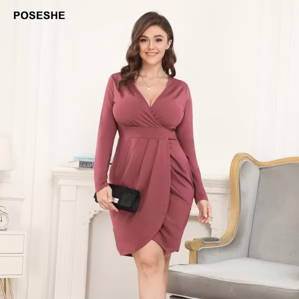 POSESHE Womens Plus Size Dress Sleeveless &amp; Long Sleeve Deep V Neck Bodycon Wrap Dress with Front Slit