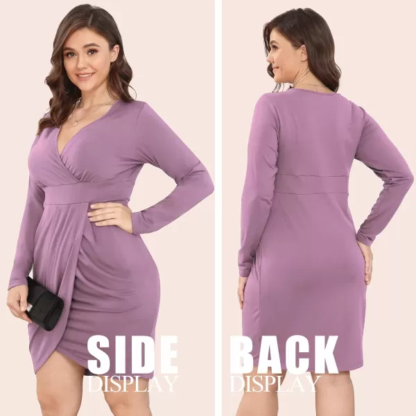 POSESHE Womens Plus Size Dress Sleeveless &amp; Long Sleeve Deep V Neck Bodycon Wrap Dress with Front Slit