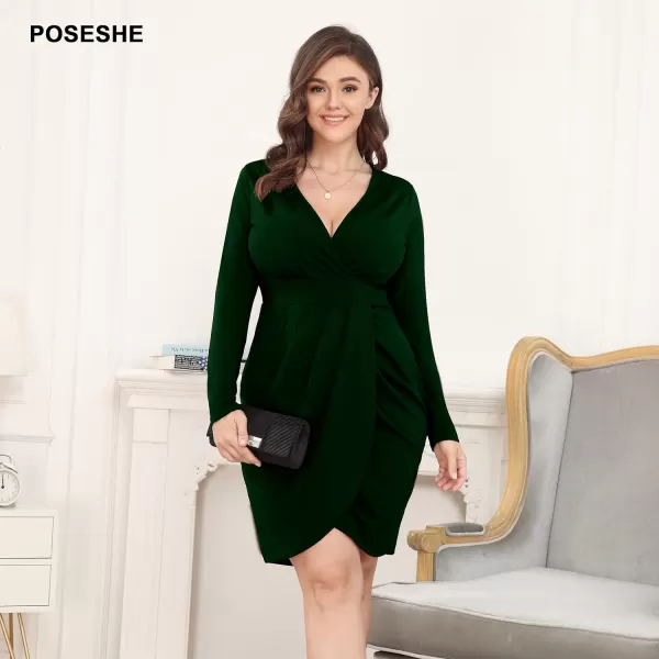 POSESHE Womens Plus Size Dress Sleeveless &amp; Long Sleeve Deep V Neck Bodycon Wrap Dress with Front Slit