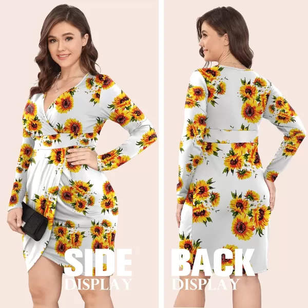 POSESHE Womens Plus Size Dress Sleeveless &amp; Long Sleeve Deep V Neck Bodycon Wrap Dress with Front Slit