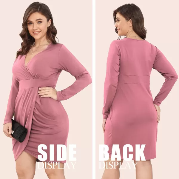 POSESHE Womens Plus Size Dress Sleeveless &amp; Long Sleeve Deep V Neck Bodycon Wrap Dress with Front Slit