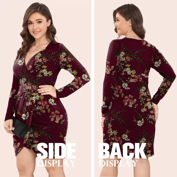 POSESHE Womens Plus Size Dress Sleeveless &amp; Long Sleeve Deep V Neck Bodycon Wrap Dress with Front Slit