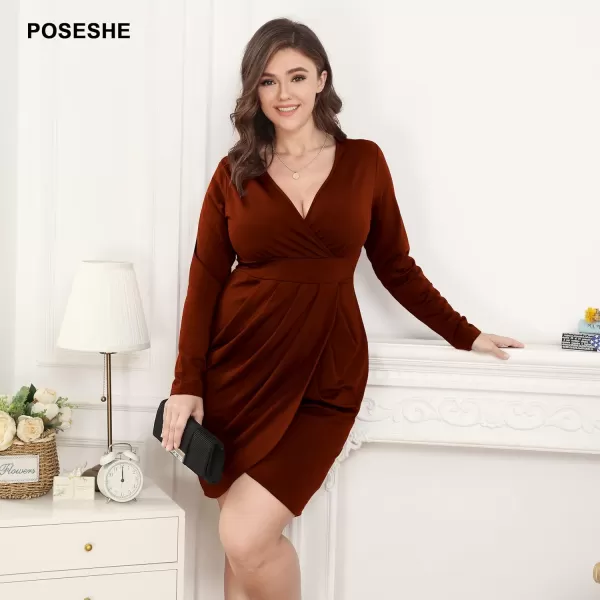 POSESHE Womens Plus Size Dress Sleeveless &amp; Long Sleeve Deep V Neck Bodycon Wrap Dress with Front Slit