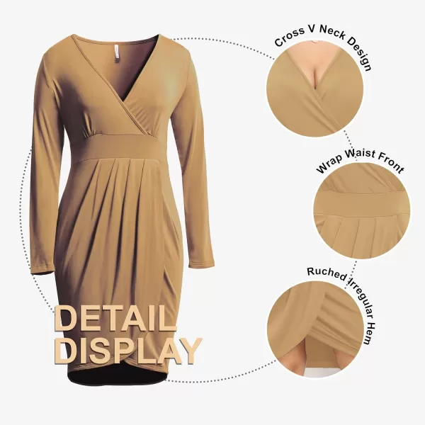 POSESHE Womens Plus Size Dress Sleeveless &amp; Long Sleeve Deep V Neck Bodycon Wrap Dress with Front Slit