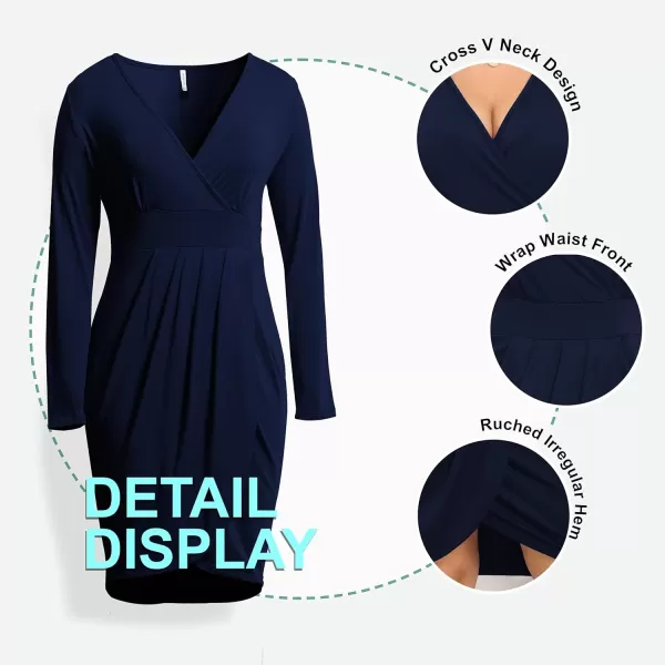 POSESHE Womens Plus Size Dress Sleeveless &amp; Long Sleeve Deep V Neck Bodycon Wrap Dress with Front Slit