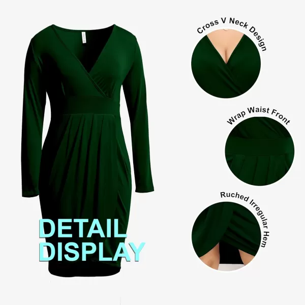 POSESHE Womens Plus Size Dress Sleeveless &amp; Long Sleeve Deep V Neck Bodycon Wrap Dress with Front Slit