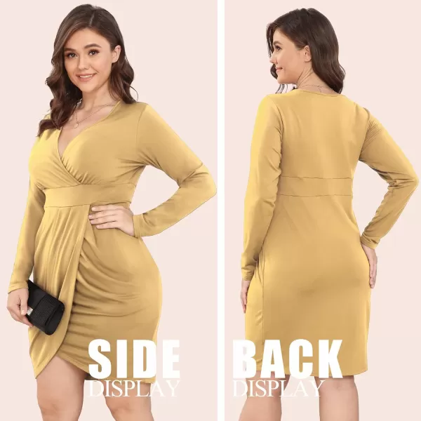 POSESHE Womens Plus Size Dress Sleeveless &amp; Long Sleeve Deep V Neck Bodycon Wrap Dress with Front Slit