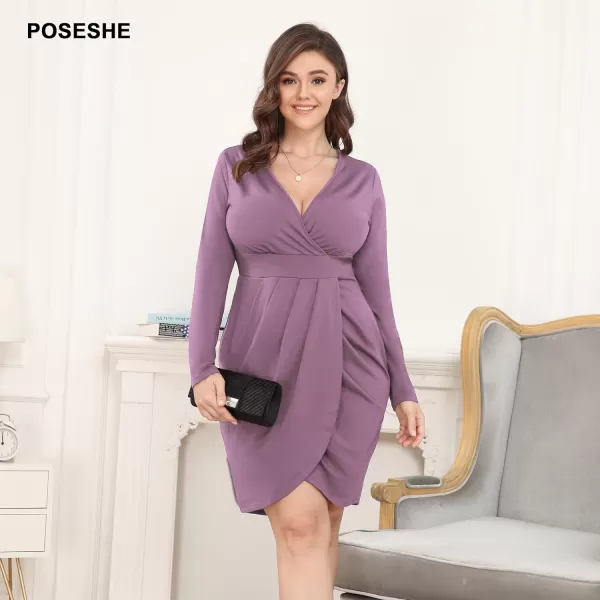 POSESHE Womens Plus Size Dress Sleeveless &amp; Long Sleeve Deep V Neck Bodycon Wrap Dress with Front Slit
